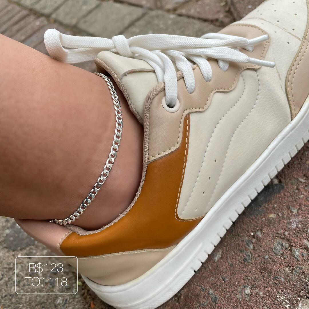 Tornozeleira Grumet 4mm Diamantada Lisa Prateada